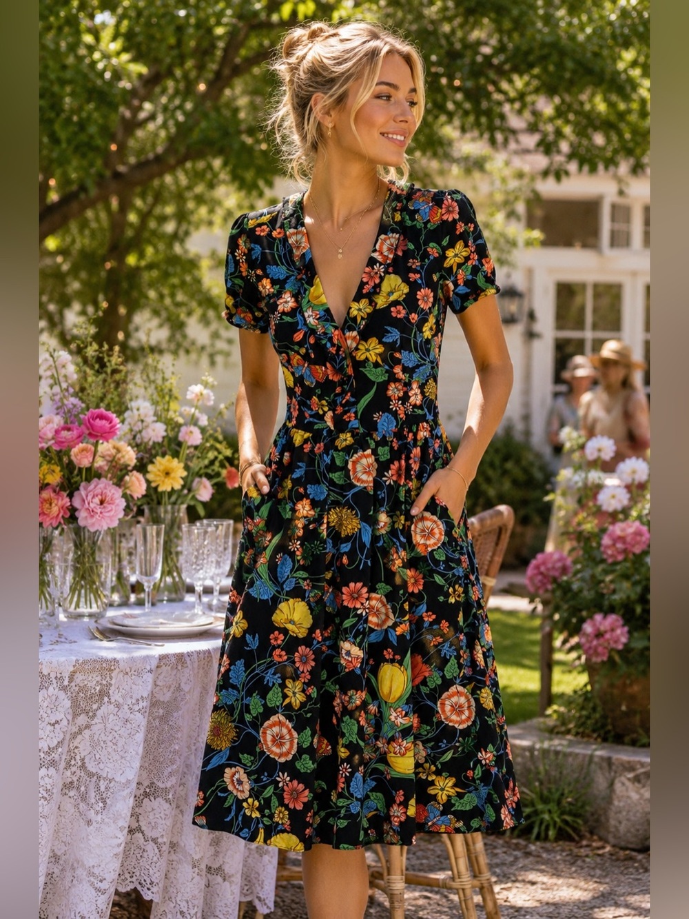 Maeve Anthropologie Floral Butterfly Ruffle Fit Flare Dress Pockets XS S 0 2 4